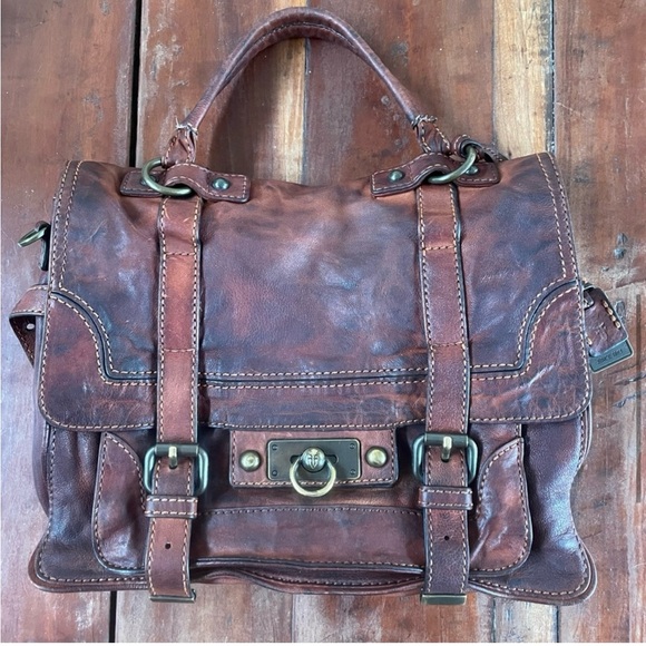 Frye Cameron Satchel GUC redwood dark brown medium 12x10 inches Dark Academia - Picture 6 of 15